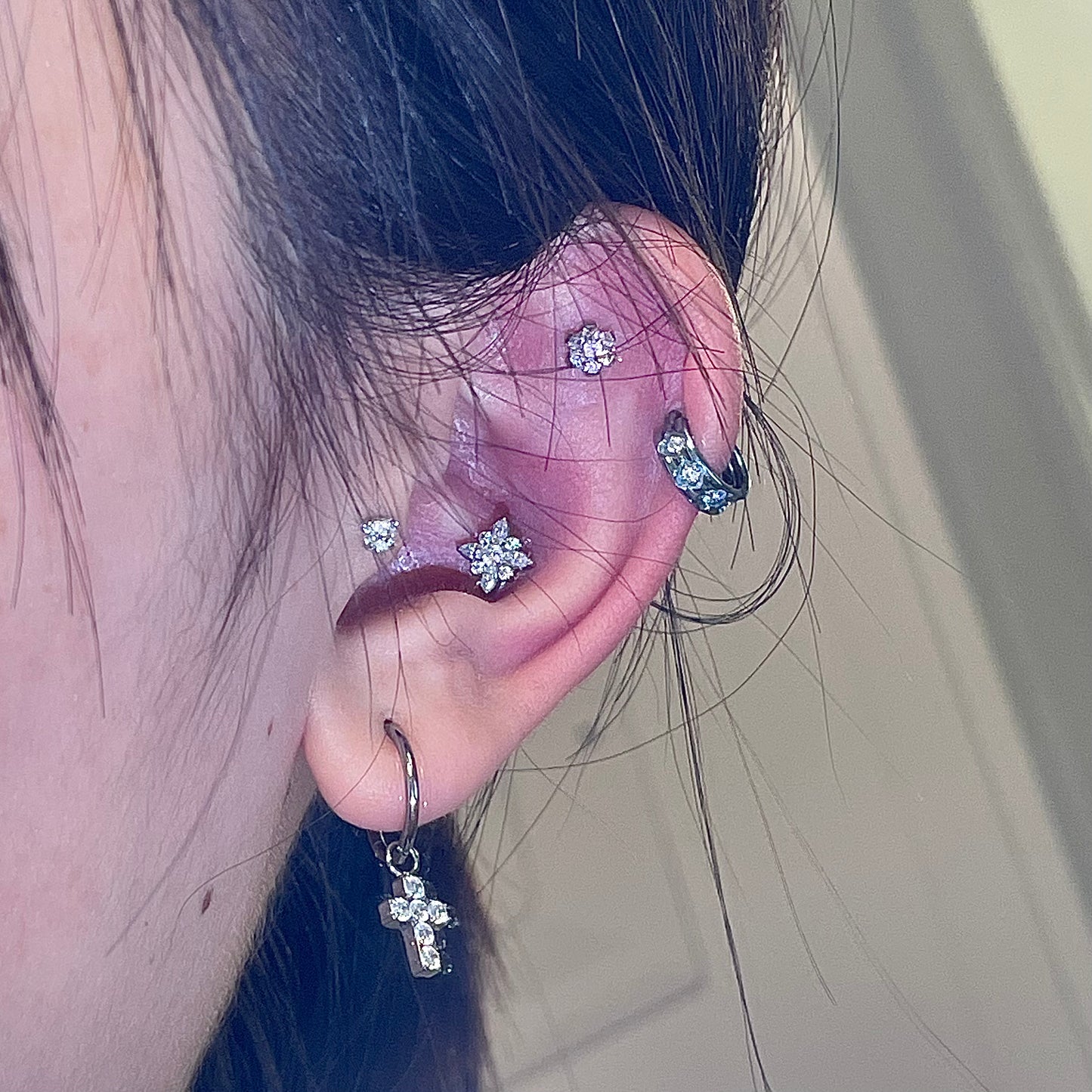 Colourful Stone flower| Titanium studs| mini earring