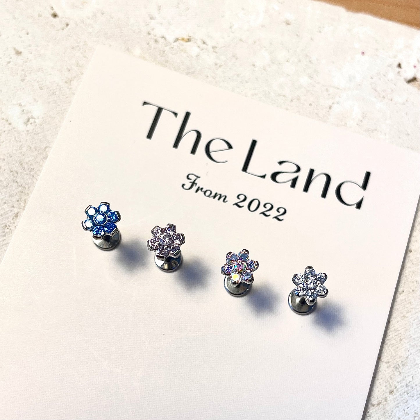 Mini Blue Stone flower | Titanium studs| mini earring