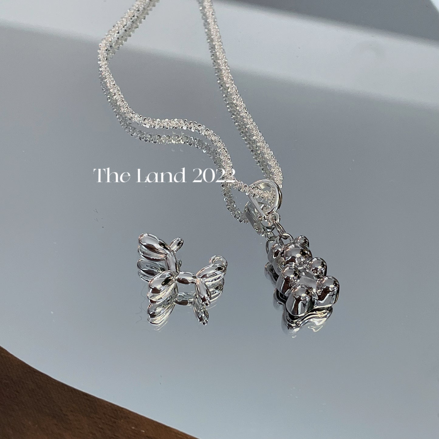 WhiteGold Ballon Bear Handmade Necklace