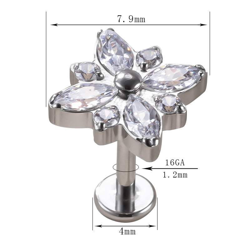 Titanium Internally Thread 4 Marquise CZ With 4 Round CZ Top